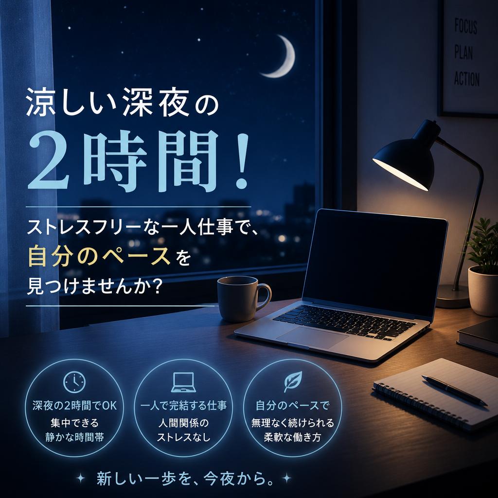 涼しい深夜の2時間！ストレスフリーな一人仕事で、自分のペースを見つけませんか？