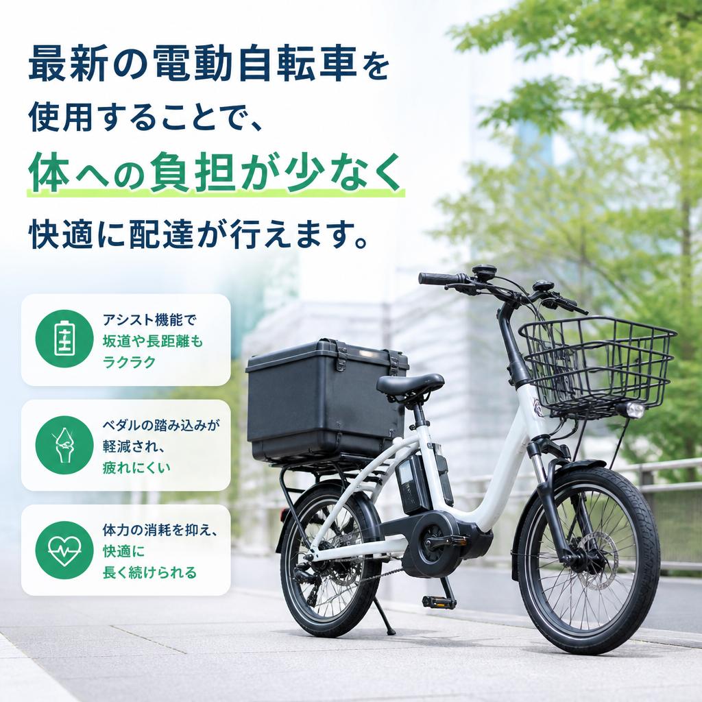 ラクラク配達！電動自転車を使用